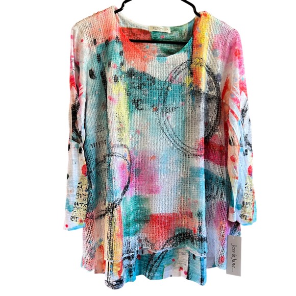 Jess & Jane Medium "Miami" NWTTunic Top Colorful Print USA Made Blouse - Picture 1 of 6